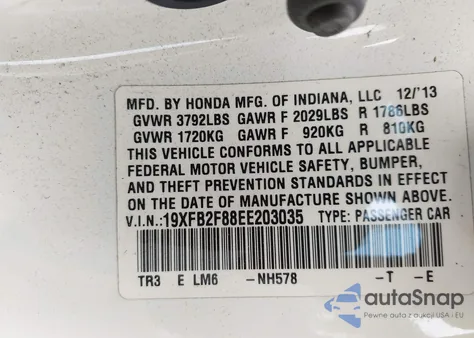 2014 Honda Civic Ex из США, поврежденный, VIN 19XFB2F88EE203035